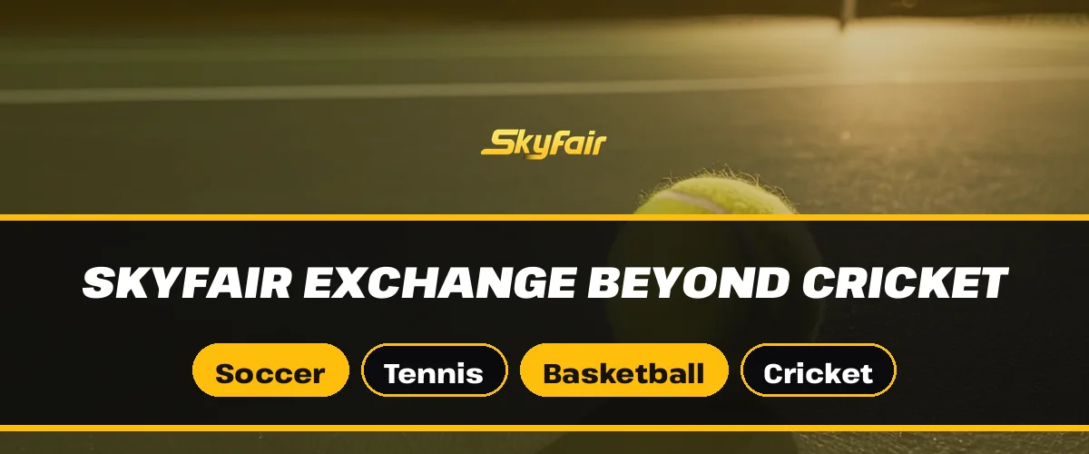 SkyFair exchange beyond cricket strip over a tennis court under lights with Soccer, Tennis, Basketball and Cricket chips