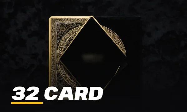 SkyFair 32 Card lobby tile showing a fan of gold-edged cards