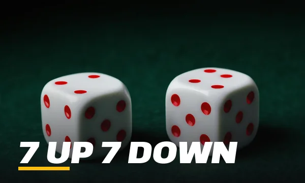 SkyFair 7 Up 7 Down lobby tile showing two dice with red pips on green felt