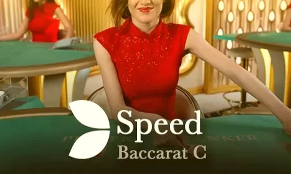 SkyFair Baccarat lobby tile showing Speed Baccarat table card with a dealer in red