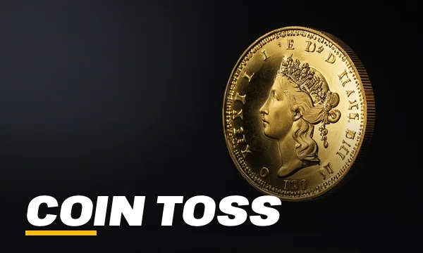 SkyFair Coin Toss lobby tile showing a spinning gold coin above a black table