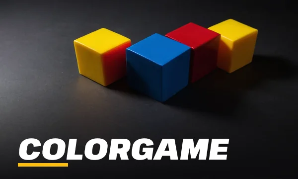 SkyFair ColorGame lobby tile showing red, yellow and blue cubes tumbling