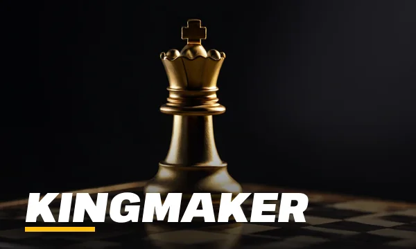 SkyFair Kingmaker lobby tile showing a gold chess king on a dark board