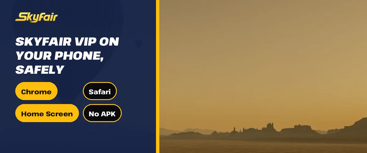 SkyFair VIP on your phone, safely strip over hot air balloons at dawn with Chrome, Safari, Home Screen and No APK chips